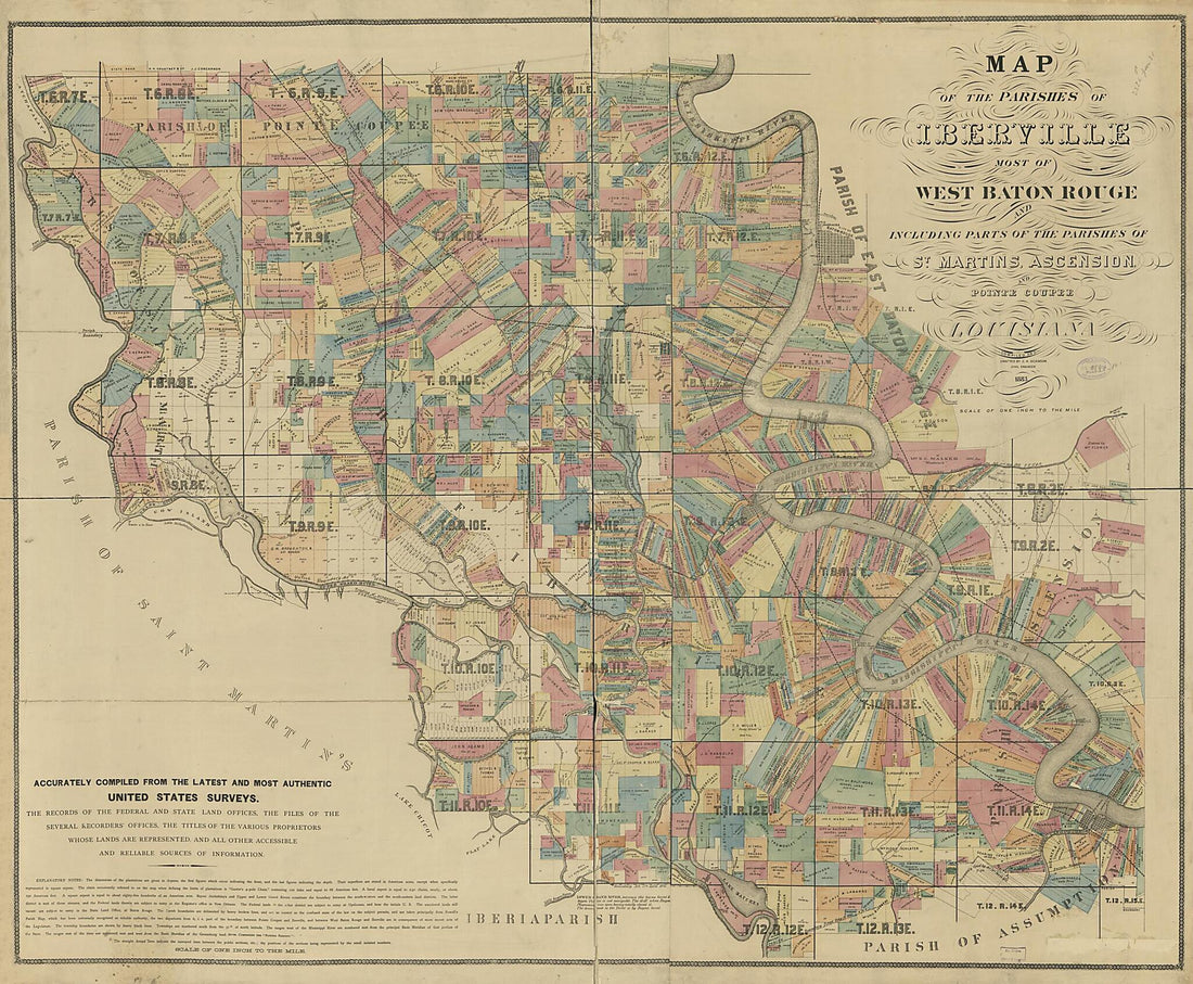 This old map of Map of the Parishes of Iberville Most of West Baton Rouge and Including Parts of the Parishes of St. Martins, Ascension, and Pointe Coupee, Louisiana : Accurately Compiled from Latest and Most Authentic United States Surveys from 1883 was