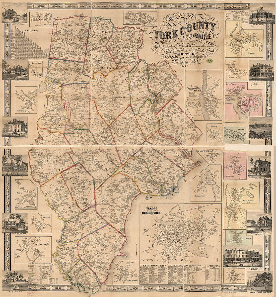 This old map of Map of York County, Maine from 1856 was created by J. Chase,  J.L. Smith Co in 1856