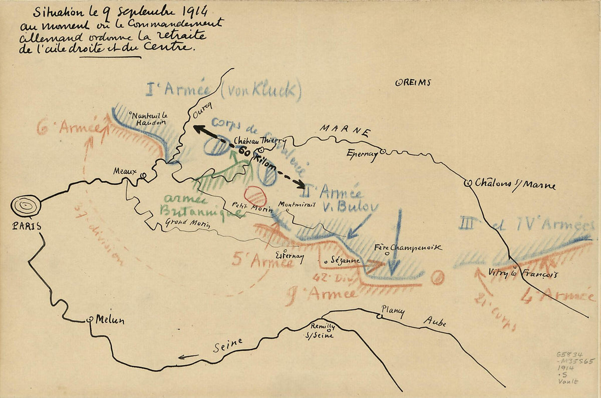 Situation Le 9 Septembre 1914 La Veille De La Bataille De La Marne : France by Relic Map Company
