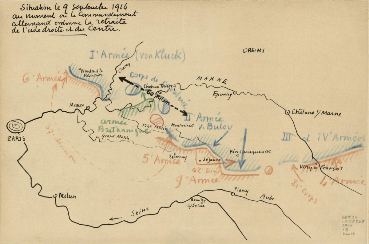 Situation Le 9 Septembre 1914 La Veille De La Bataille De La Marne : France by Relic Map Company
