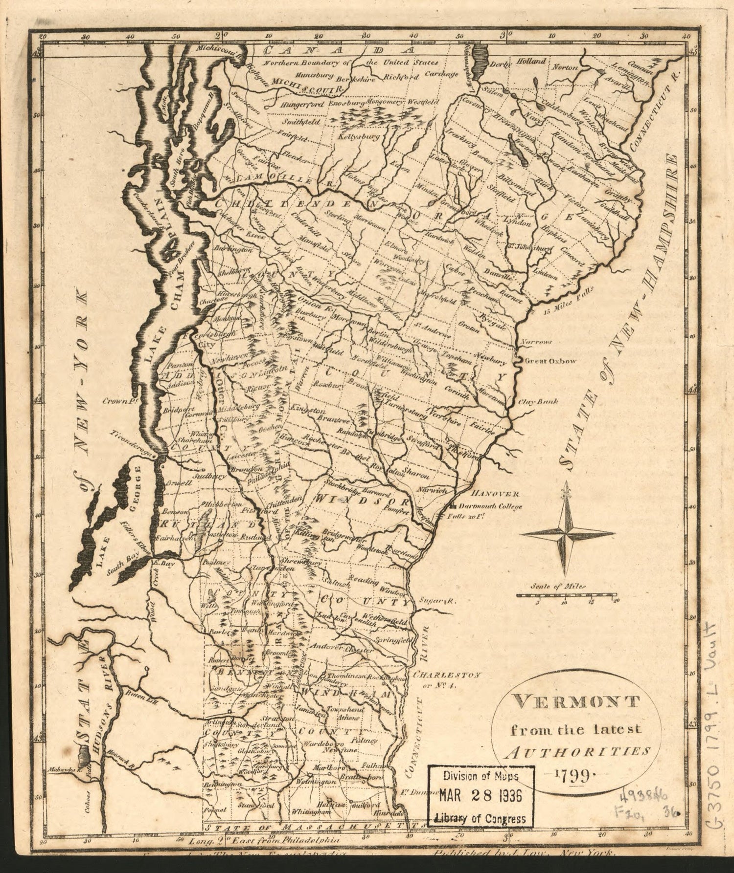 This old map of Vermont : from the Latest Authorities, from 1799 was created by John Low, Cornelius Tiebout in 1799