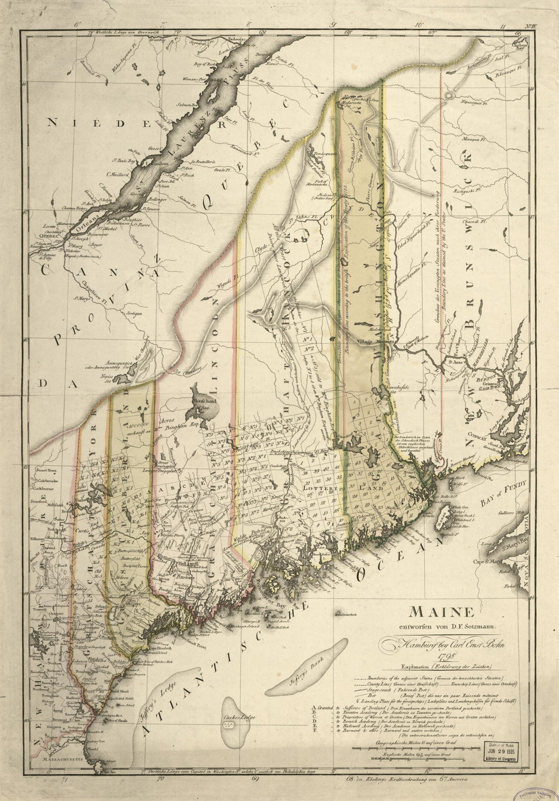 This old map of Maine from 1798 was created by Carl Ernst Bohn, Wilhelm Sander, D. F. Sotzmann in 1798