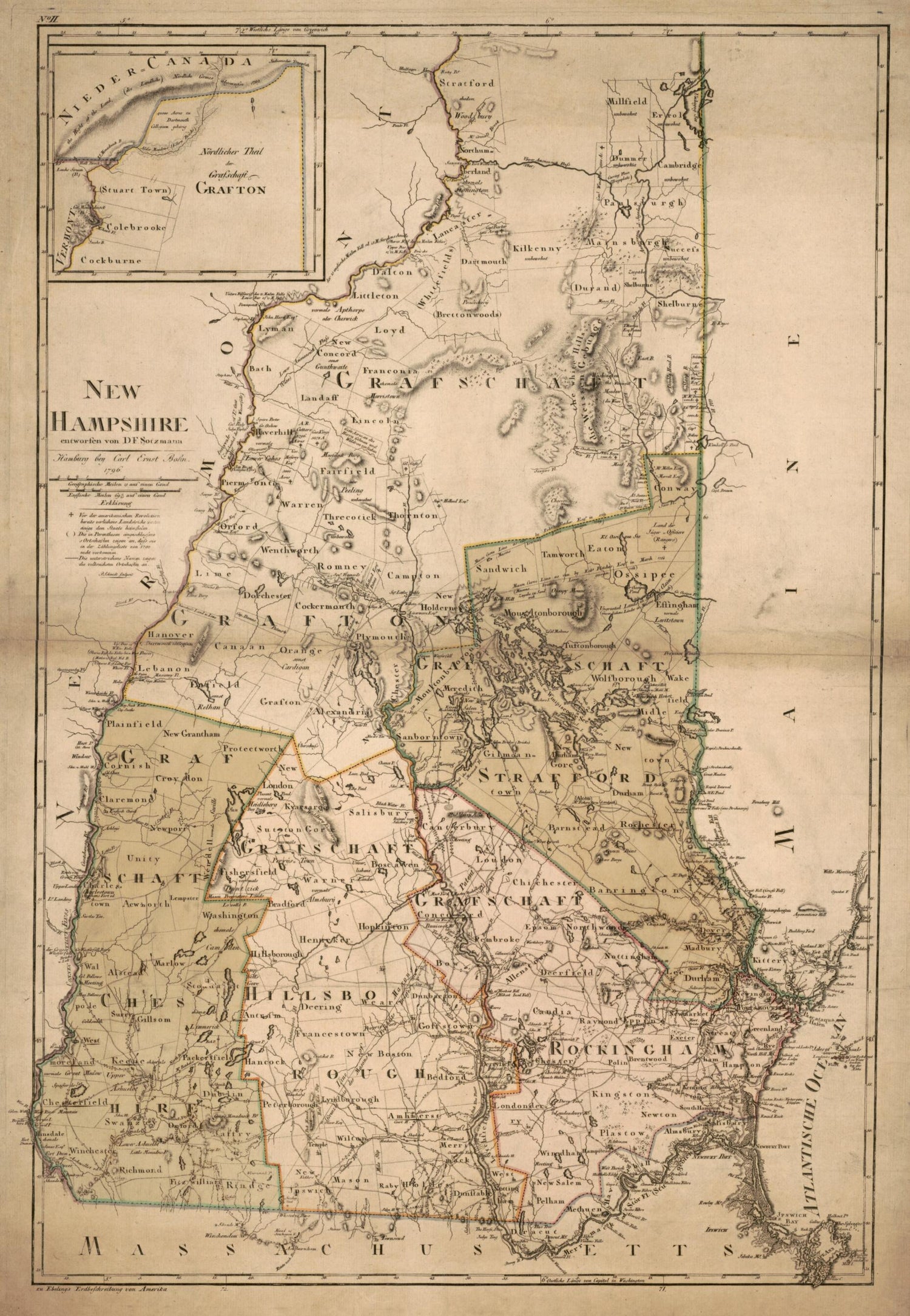 This old map of New Hampshire from 1796 was created by Carl Ernst Bohn, Paulus Schmidt, D. F. Sotzmann in 1796