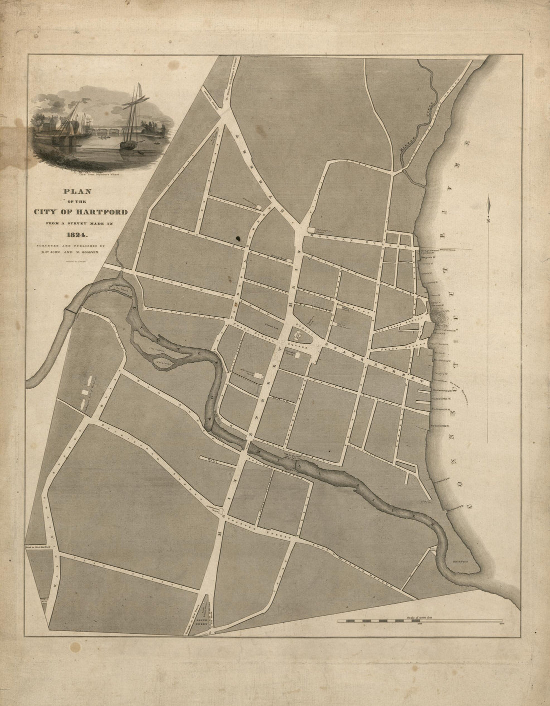 This old map of Plan of the City of Hartford : from a Survey Made In from 1824 was created by  D. St. John and N. Goodwin, Asaph Willard in 1824