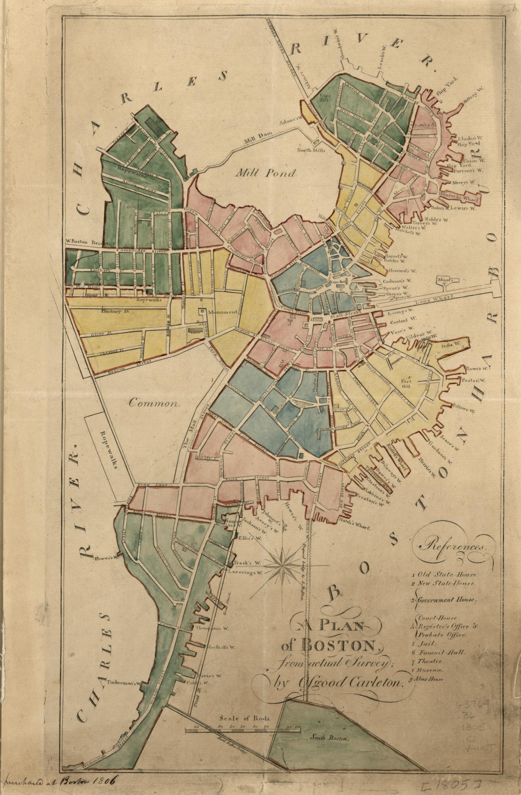 This old map of A Plan of Boston : from Actual Survey from 1805 was created by Osgood Carleton in 1805