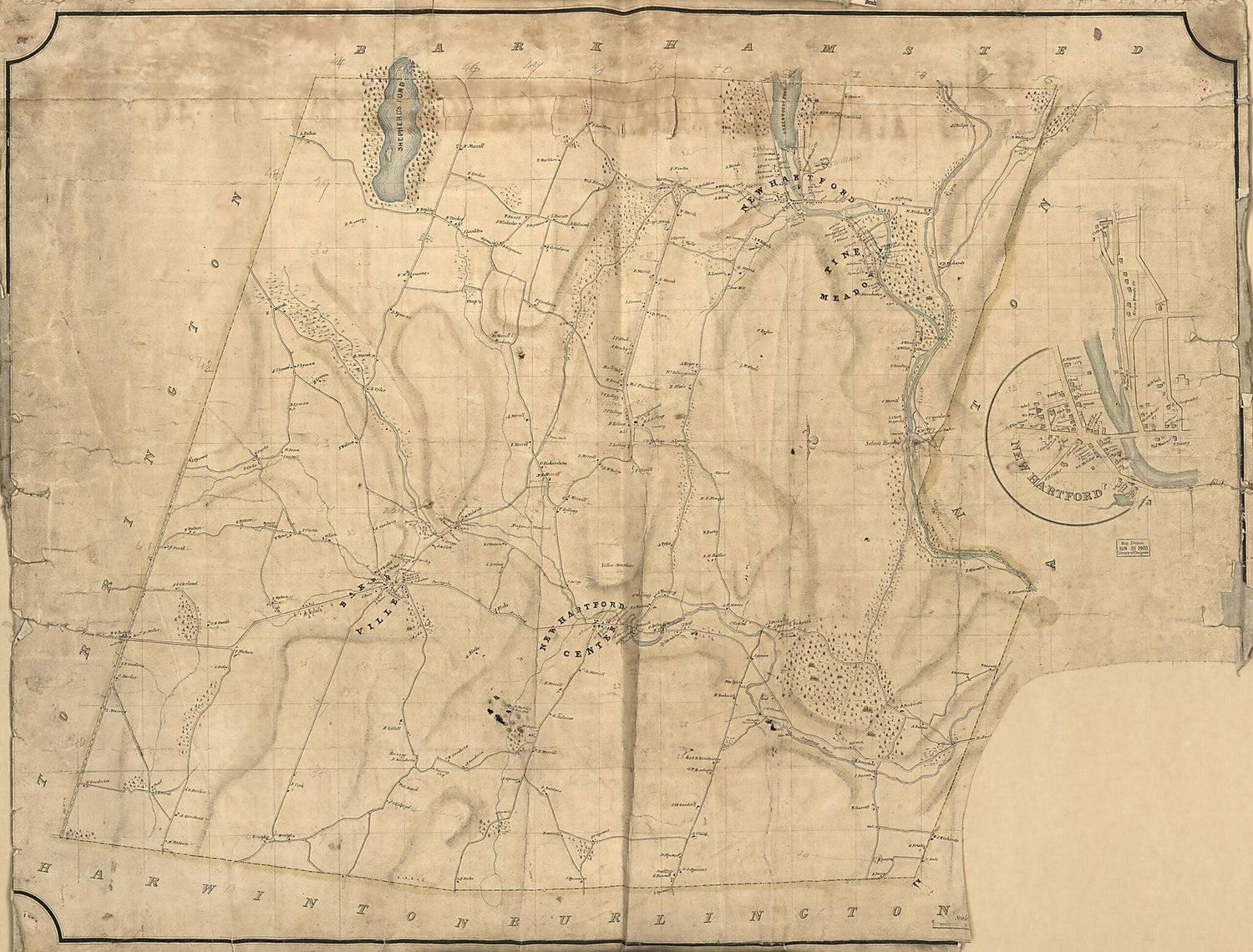 This old map of Map of the Town of New Hartford, Litchfield County, Connecticut from 1852 was created by L. Fagan in 1852