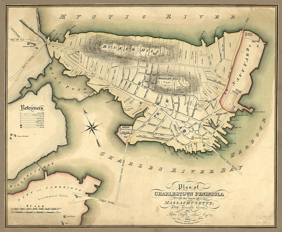 This old map of Plan of Charlestown Peninsula In the State of Massachusetts from 1818 was created by  Annin &amp; Smith, Peter Tufts in 1818