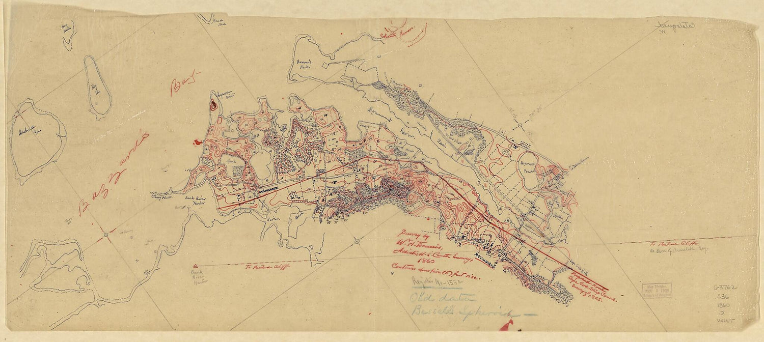 This old map of Planning Map for Proposed Cape Cod Ship Canal from 1860 was created by W. H. Dennis,  United States Coast Survey in 1860