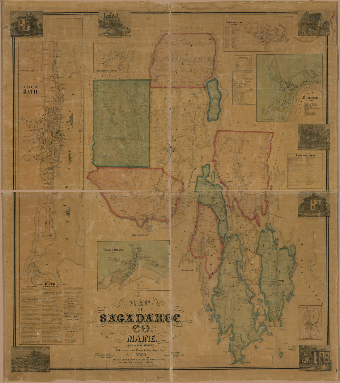 This old map of Map of Sagadahoc Co., Maine : from Actual Surveys from 1858 was created by J. Chase in 1858