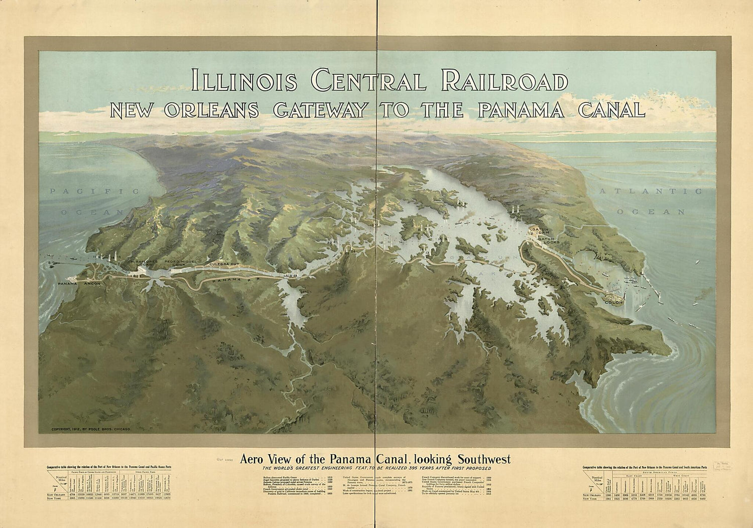 This old map of Aero View of the Panama Canal, Looking Southwest, the World&