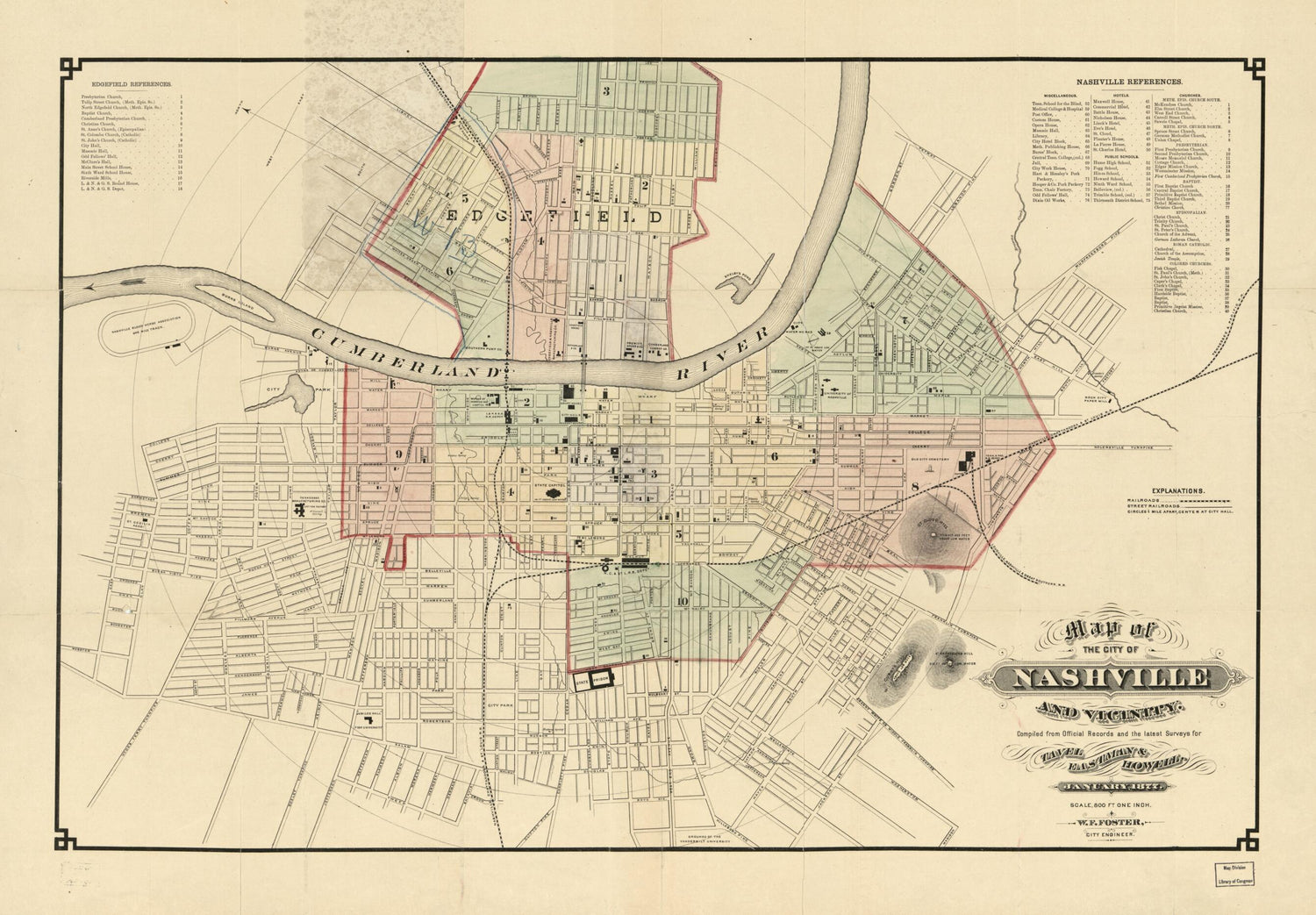 This old map of Map of the City of Nashville and Vicinity from 1877 was created by Wilbur F. Foster in 1877