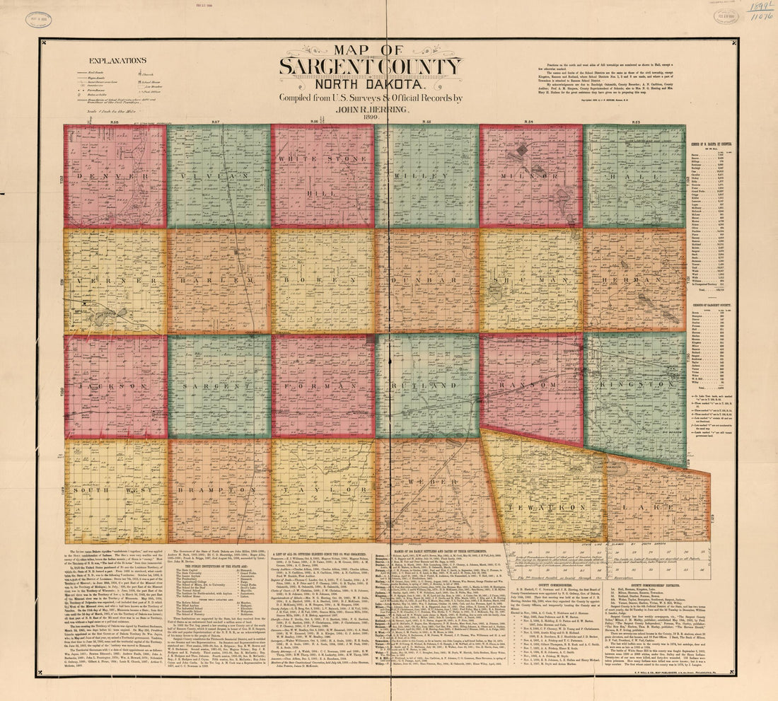 This old map of Map of Sargent County, North Dakota from 1899 was created by John R. Herring in 1899