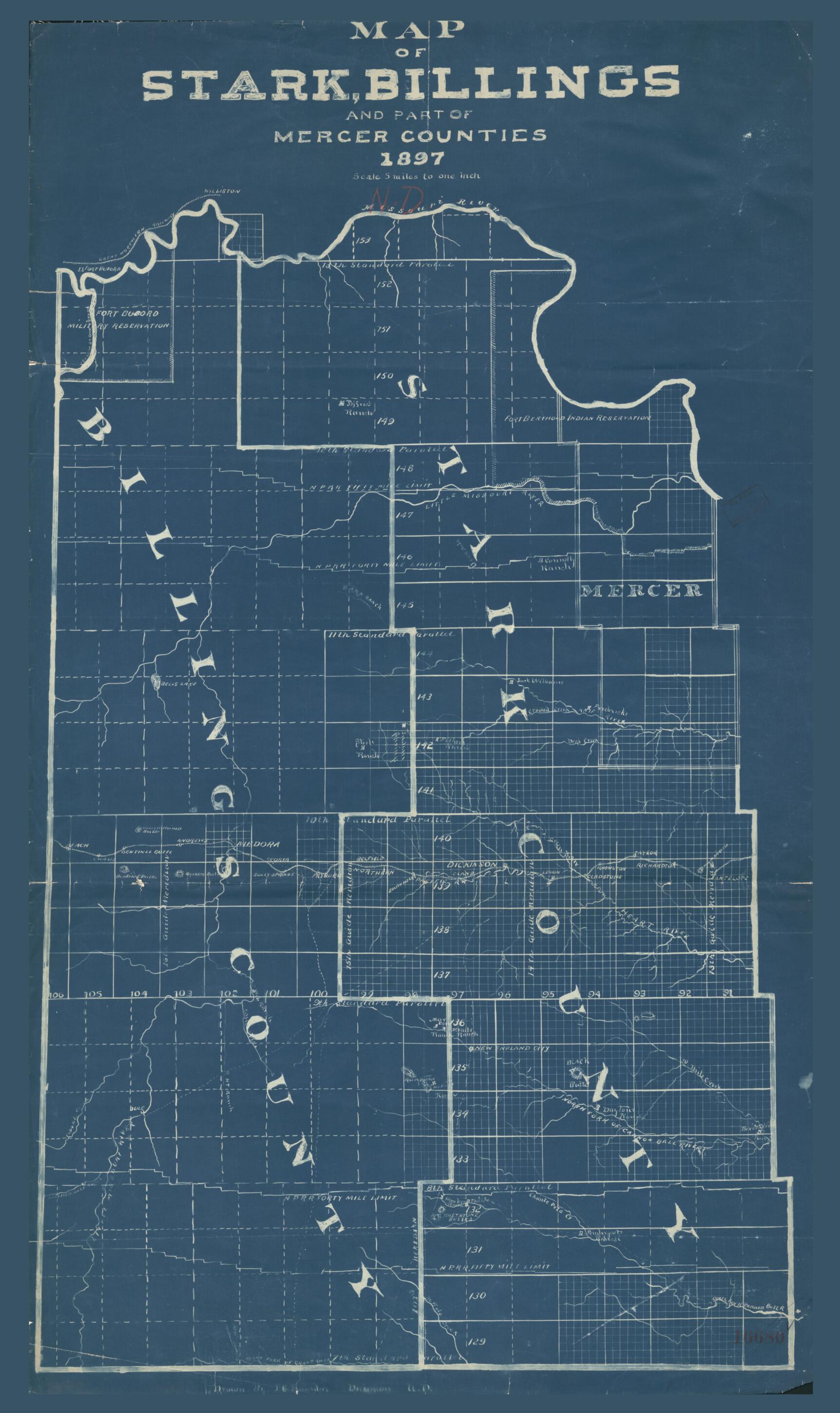 This old map of Map of Stark, Billings, and Part of Mercer Counties, from 1897 was created by J. G. Saunders in 1897