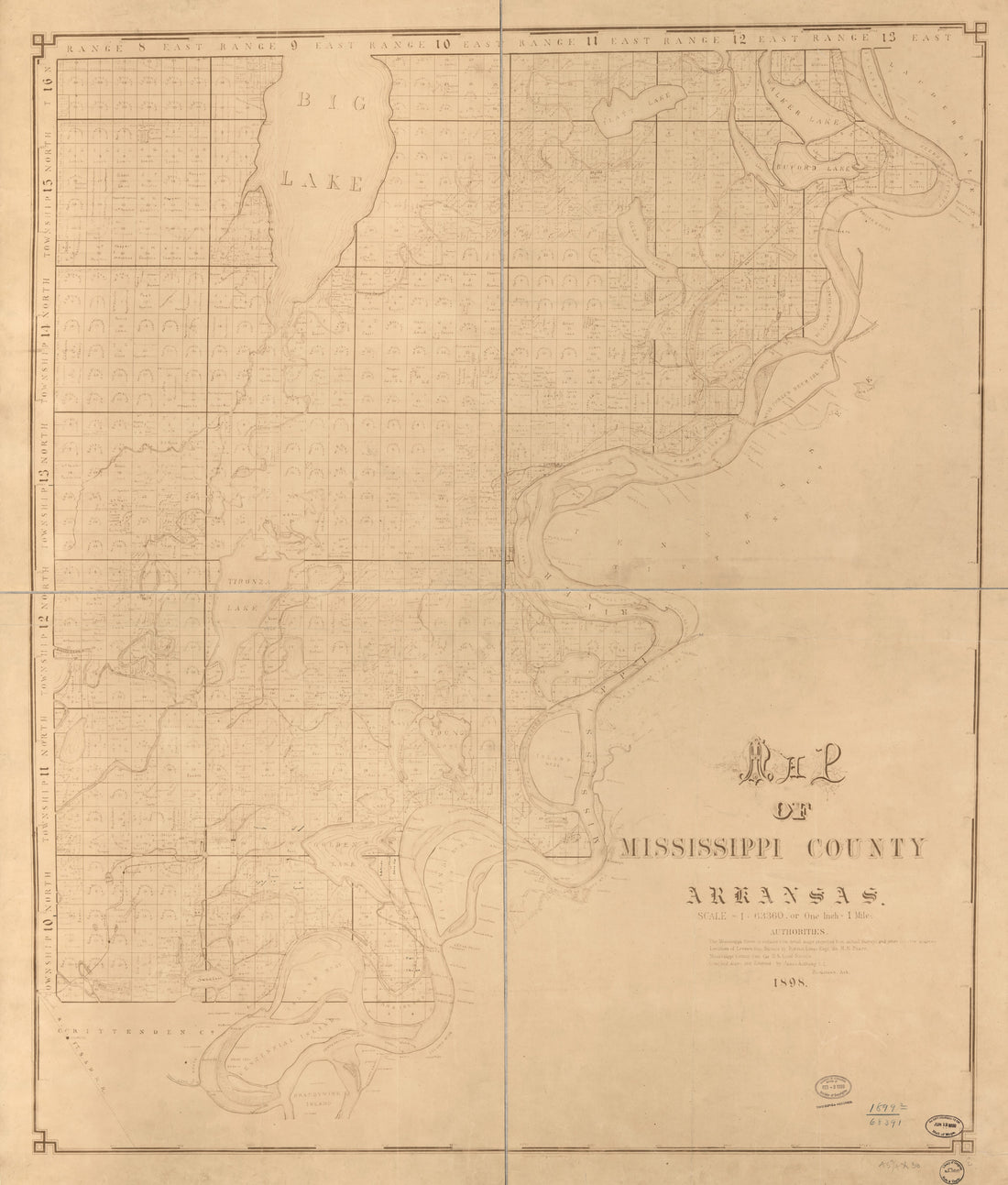 This old map of Map of Mississippi County, Arkansas from 1898 was created by James Anthony in 1898