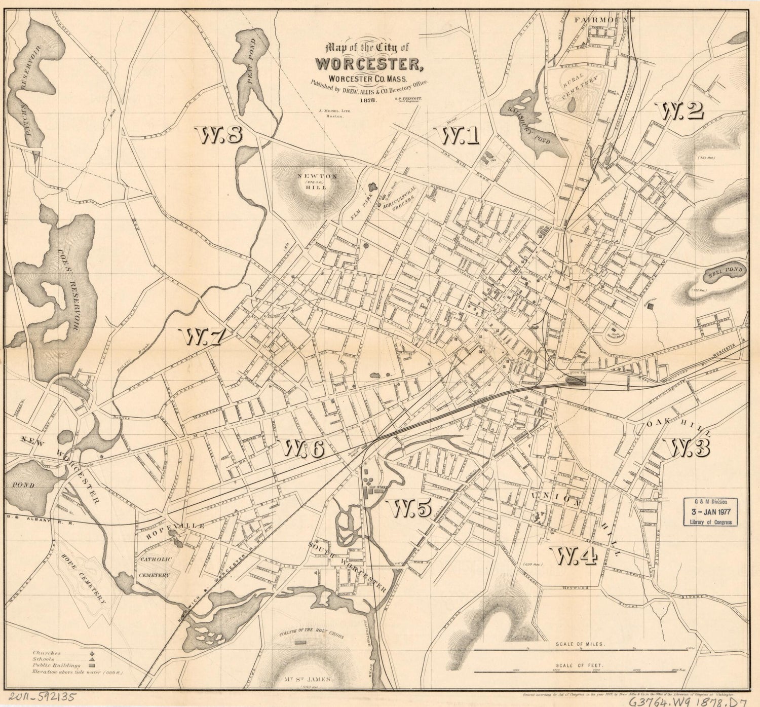 This old map of Map of the City of Worcester, Worcester Co., Massachusetts from 1878 was created by Allis &amp; Co Drew in 1878