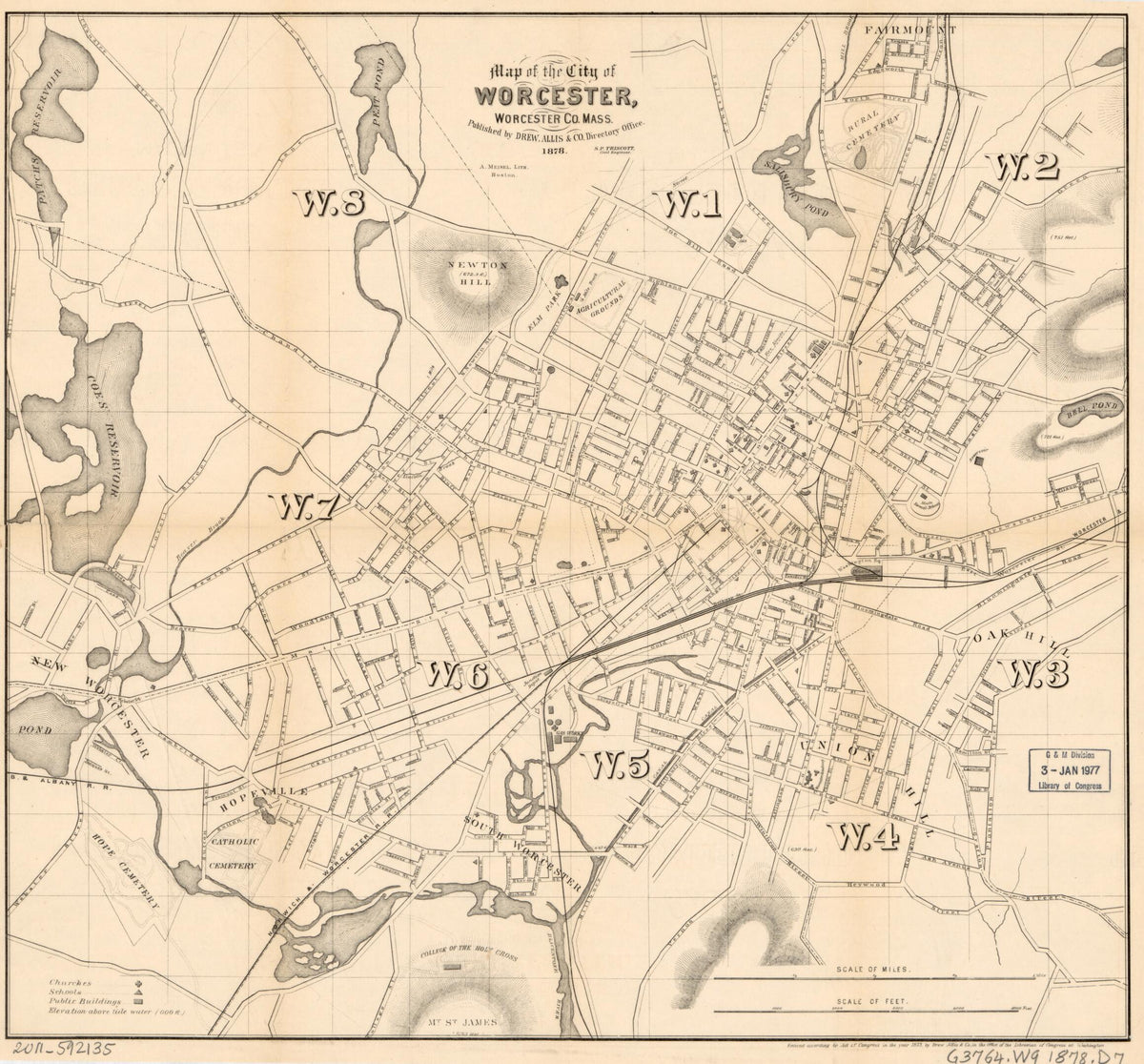 Map of the City of Worcester, Worcester Co., Massachusetts 1878 by Relic Map Company