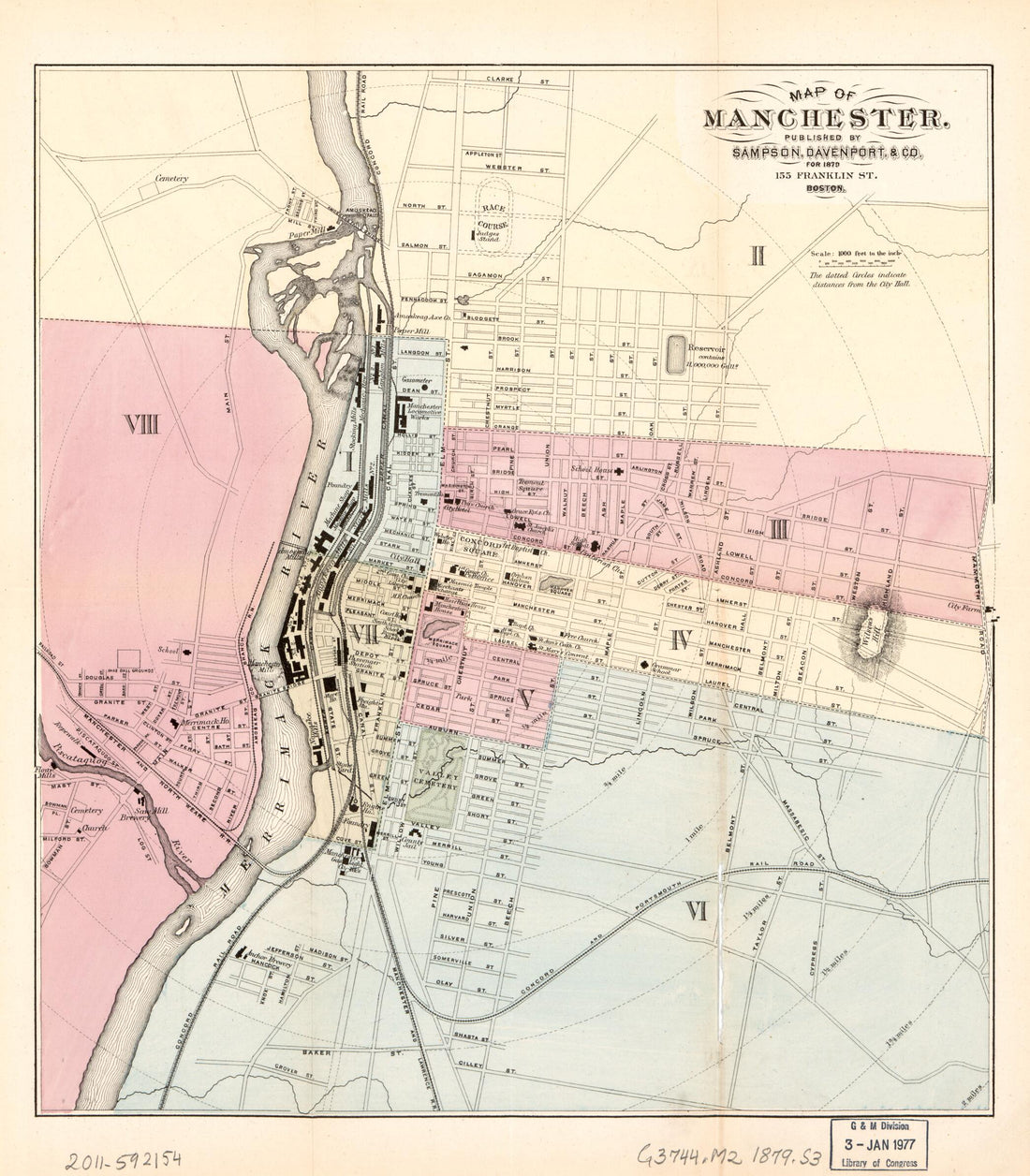 This old map of Map of Manchester from 1879 was created by Davenport &amp; Co Sampson in 1879