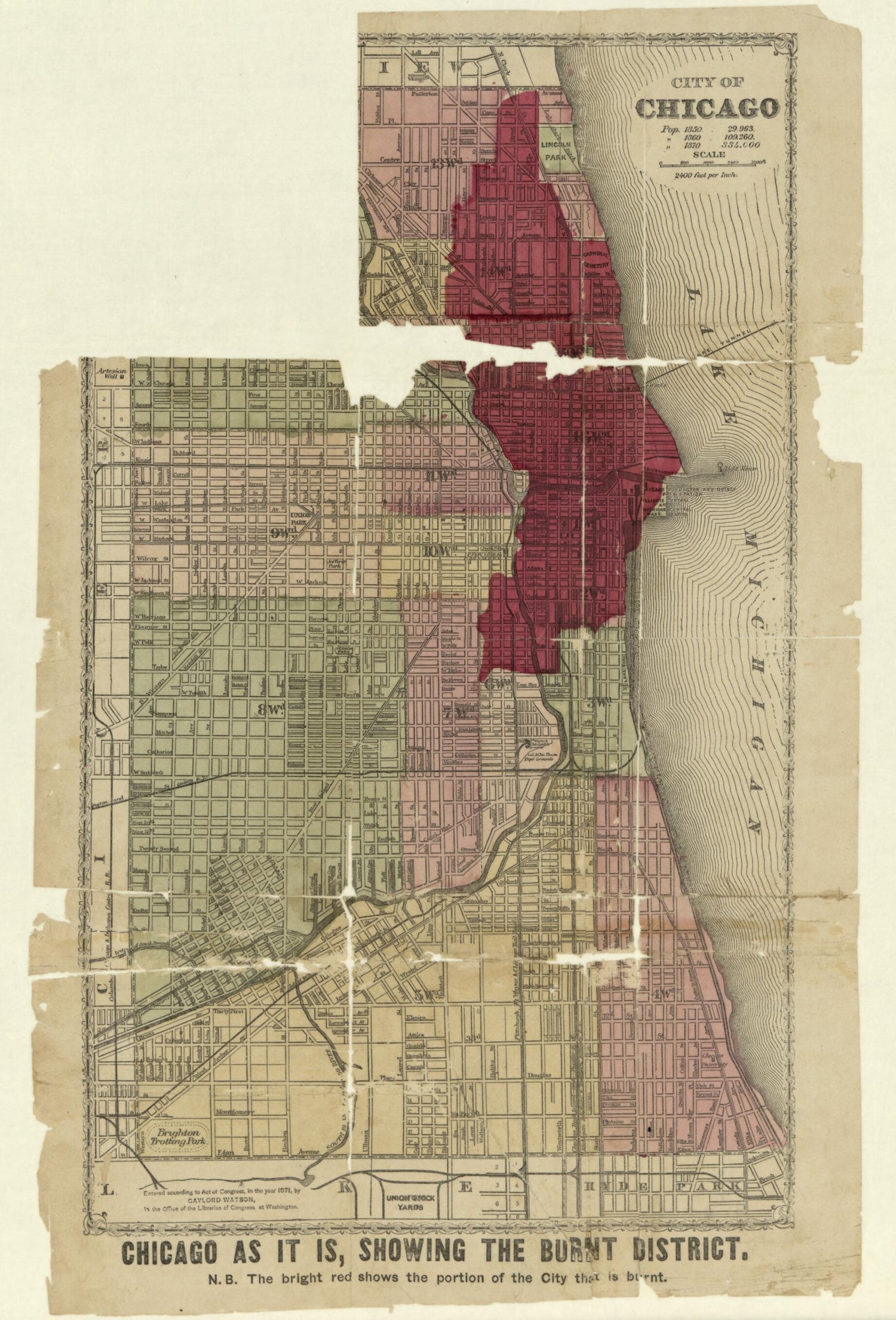 This old map of City of Chicago. (Chicago, As It Is, Showing the Burnt District) from 1871 was created by Gaylord Watson in 1871