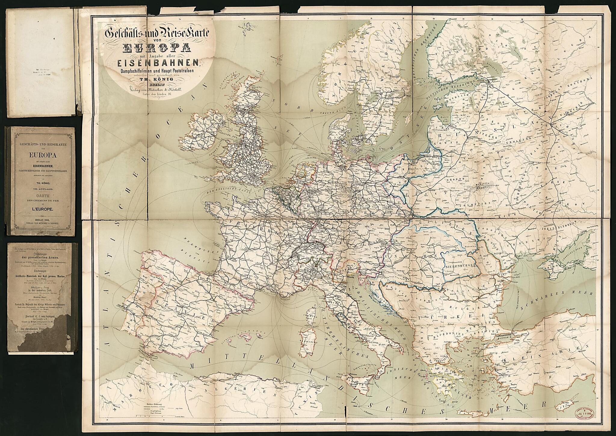 This old map of Und Reise-Karte Von Europa : Mit Angabe Aller Eisenbahnen, Dampfschiffslinien Und Haupt Poststrassen (und Reisekarte Von Europa : Mit Angabe Aller Eisenbahnen, Dampfschiffslinien Und Hauptpoststrassen, Carte Des Chemins Der Fer De L&