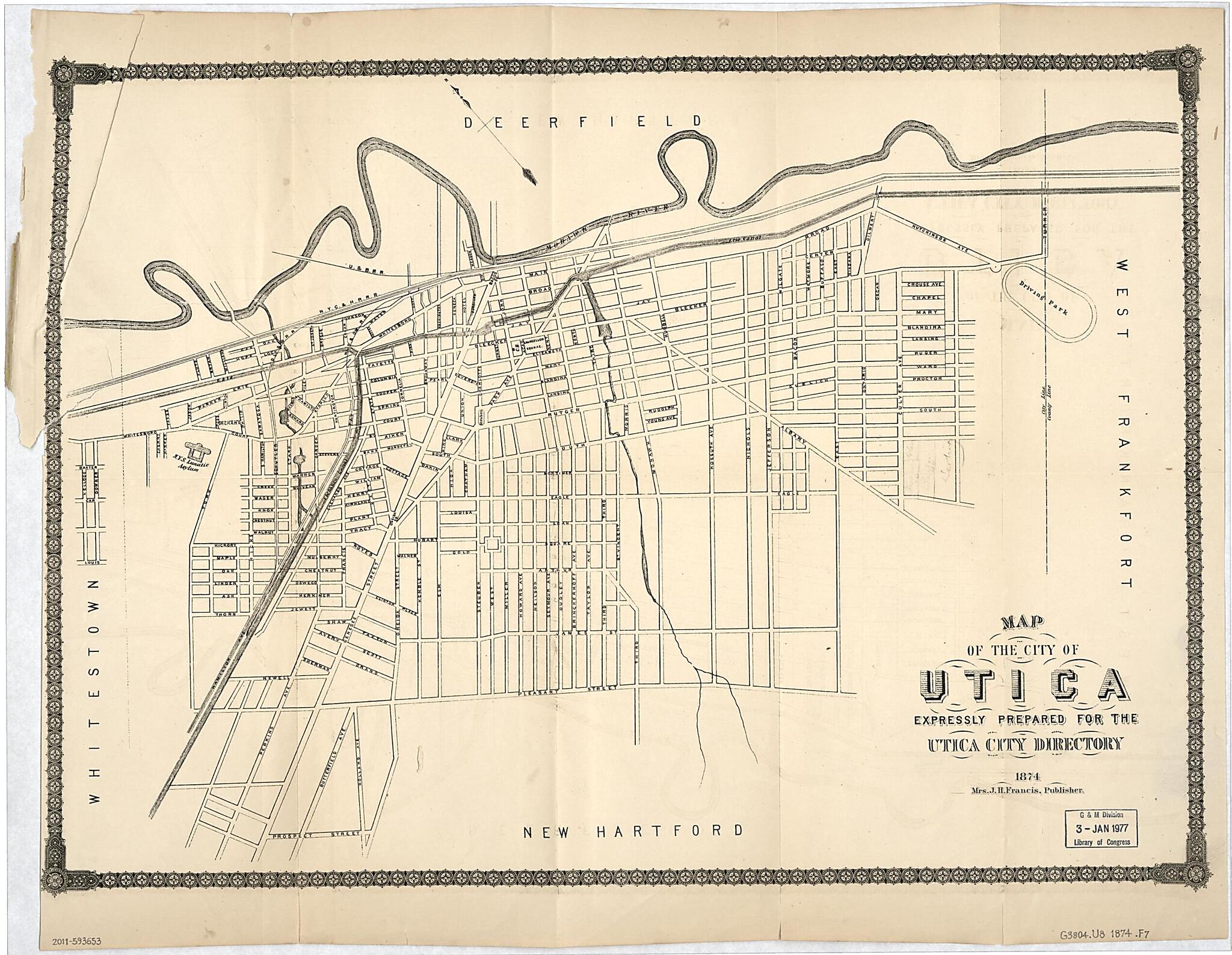 This old map of Map of the City of Utica from 1874 was created by J. H. Francis in 1874