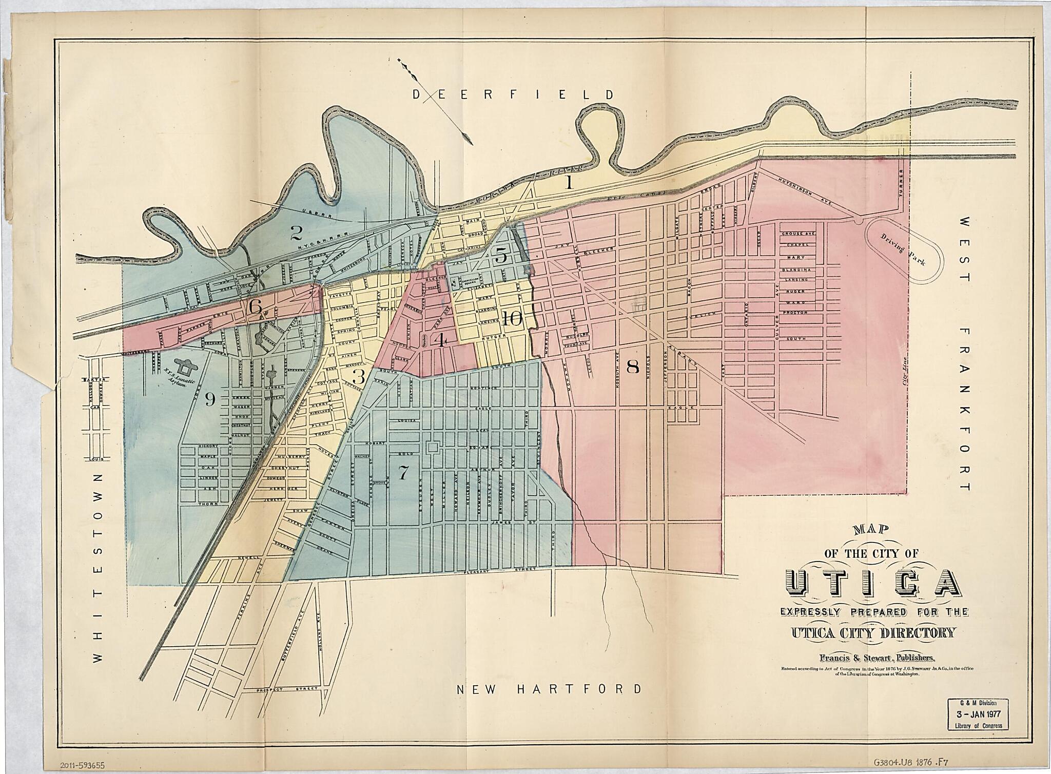 This old map of Map of the City of Utica from 1876 was created by  Francis &amp; Stewart,  J.G. Stewart Jr. &amp; Co in 1876