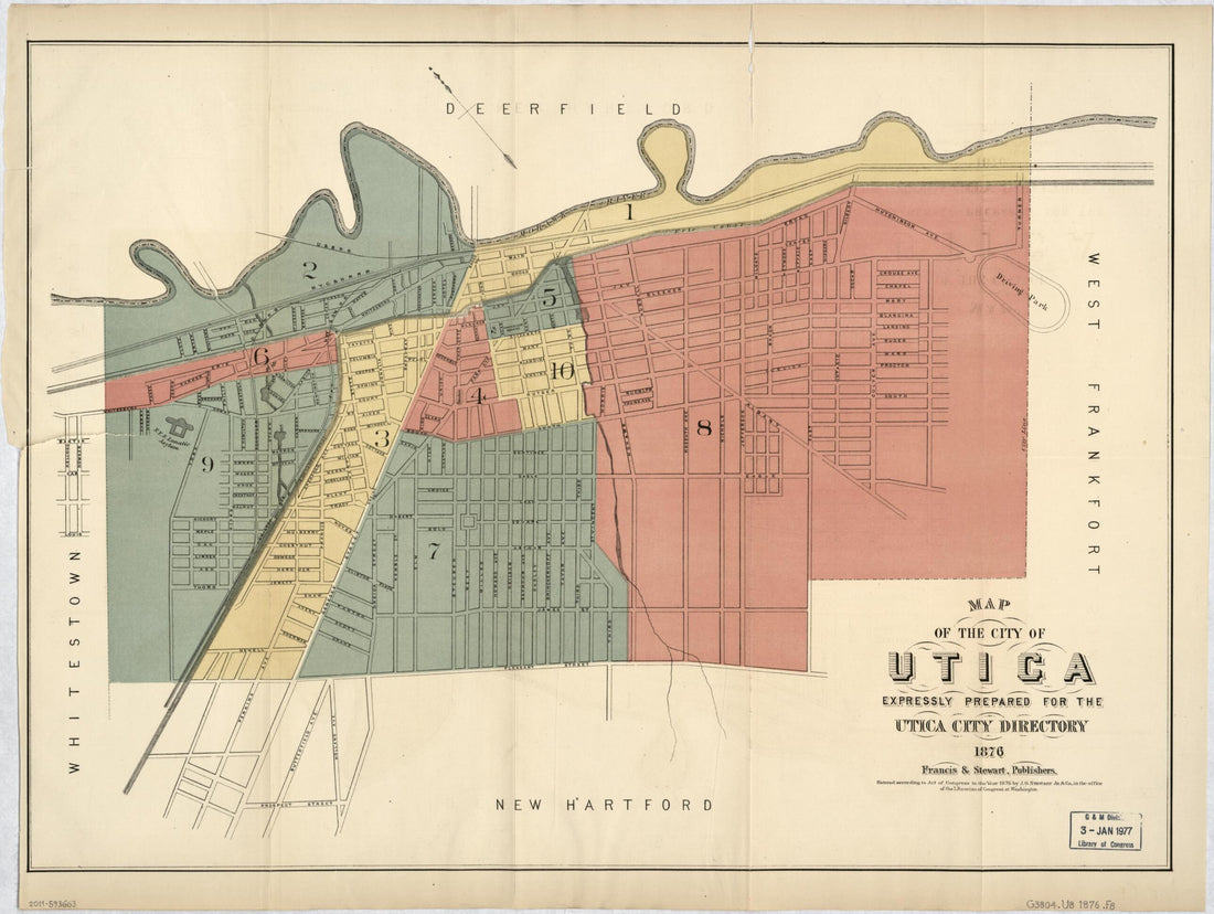 This old map of Map of the City of Utica from 1876 was created by  Francis &amp; Stewart,  J.G. Stewart Jr. &amp; Co in 1876