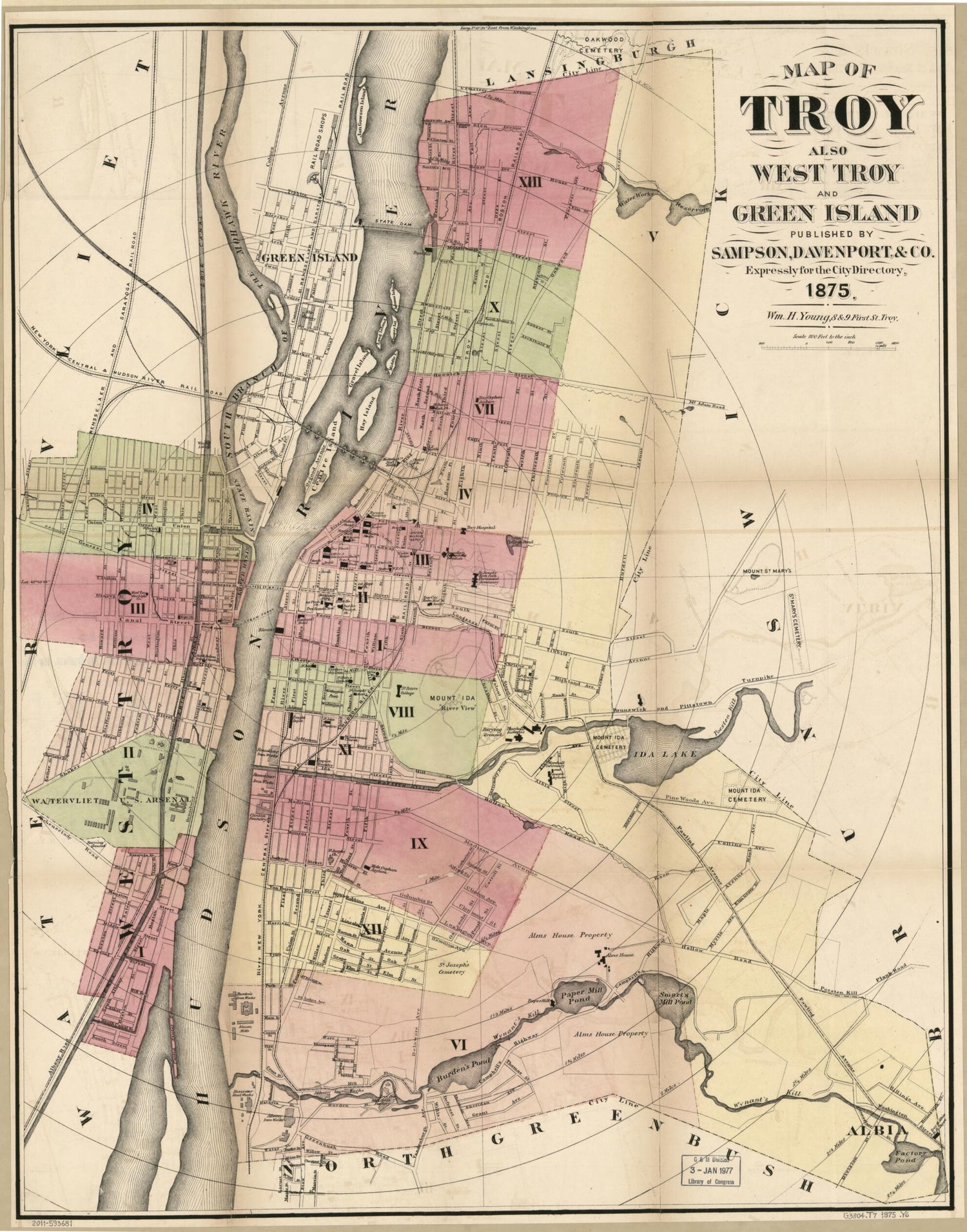 This old map of Map of Troy, Also West Troy, and Green Island from 1875 was created by Davenport &amp; Co Sampson, William H. Young in 1875