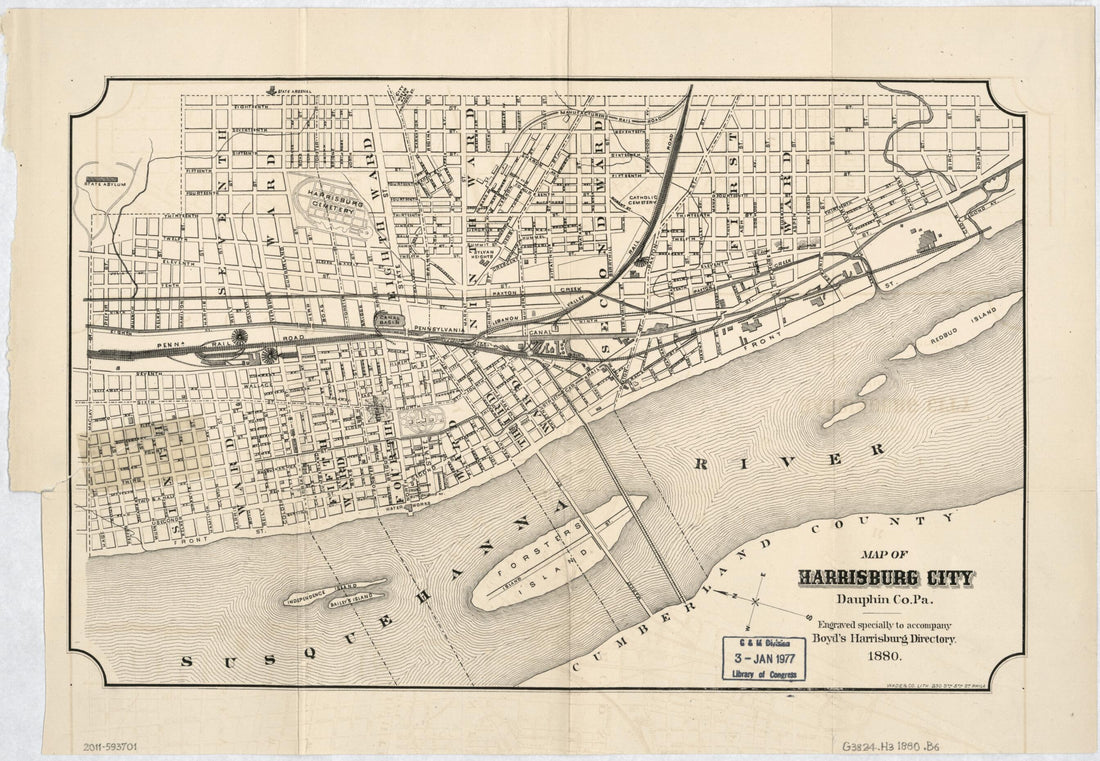 This old map of Map of Harrisburg City, Dauphin Co. Pennsylvania from 1880 was created by William Henry Boyd, Pa.) Wade &amp; Co. (Philadelphia in 1880
