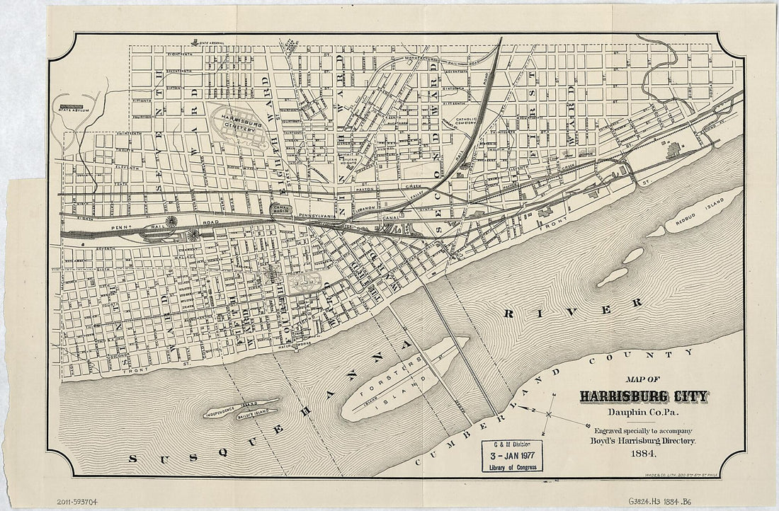 This old map of Map of Harrisburg City, Dauphin County Pennsylvania from 1884 was created by William Henry Boyd, Pa.) Wade &amp; Co. (Philadelphia in 1884