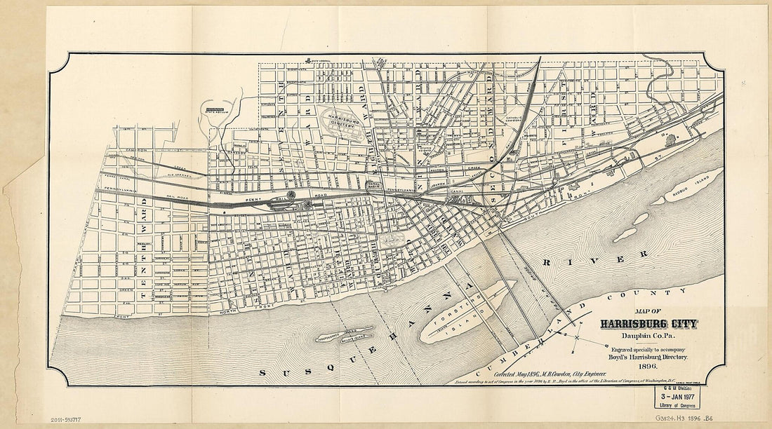 This old map of Map of Harrisburg City, Dauphin County Pennsylvania from 1896 was created by E. R. Boyd, M. B. Cowden,  Harrisburg (Pa.). City Engineer in 1896