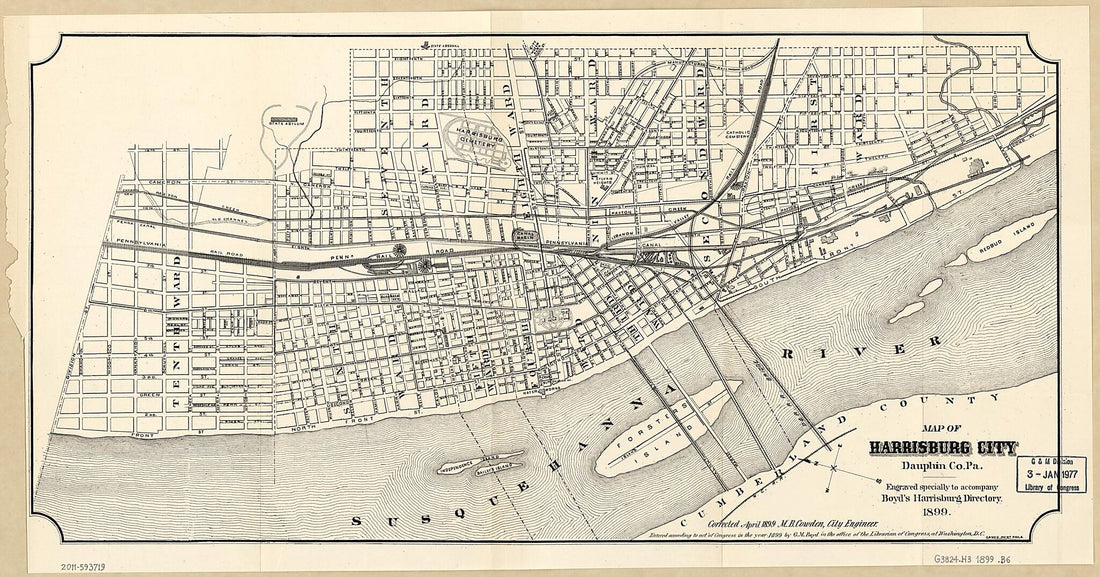 This old map of Map of Harrisburg City, Dauphin County Pennsylvania from 1899 was created by G. M. (Guy Mortimer) Boyd, M. B. Cowden,  Harrisburg (Pa.). City Engineer in 1899