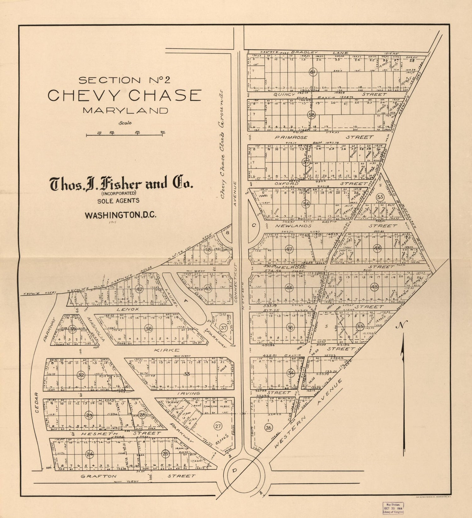 This old map of Section No. 2, Chevy Chase, Maryland (Section Number 2, Chevy Chase, Maryland) from 1909 was created by  Norris Peters Co,  Thos. J. Fisher and Co in 1909