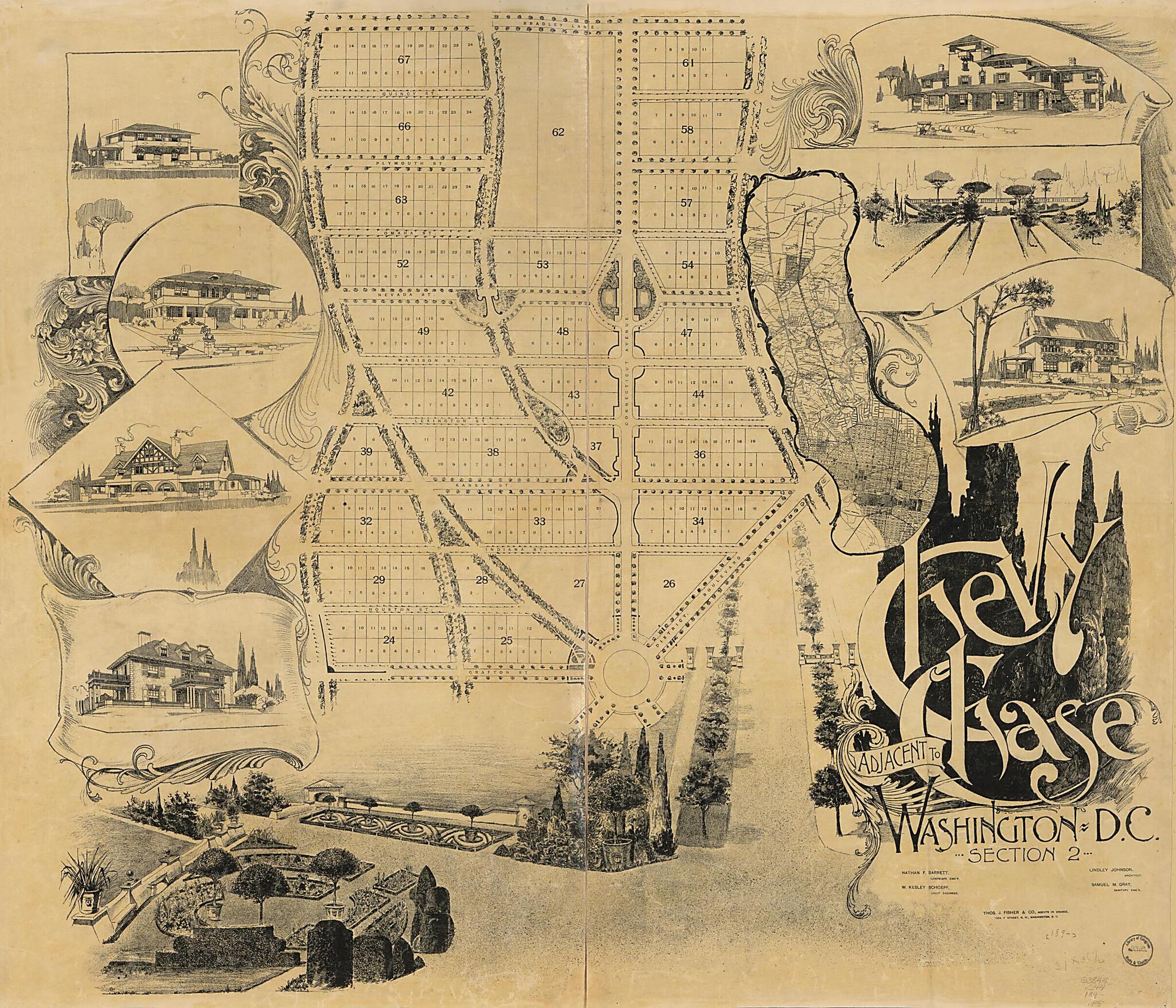 This old map of Chevy Chase, Section 2, Adjacent to Washington D.C. (Chevy Chase, Adjacent to Washington D.C., Section 2) from 1890 was created by Samuel M. (Samuel Merrill) Gray, W. Kesley Schoepf,  Thos. J. Fisher and Co in 1890