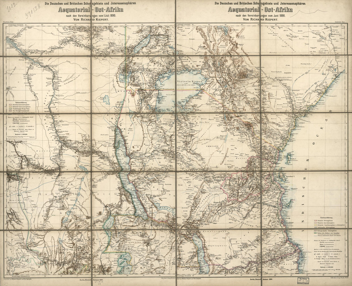 Ost-Afrika : Nach Den Vereinbarungen Vom Juni 1890 by Relic Map Company