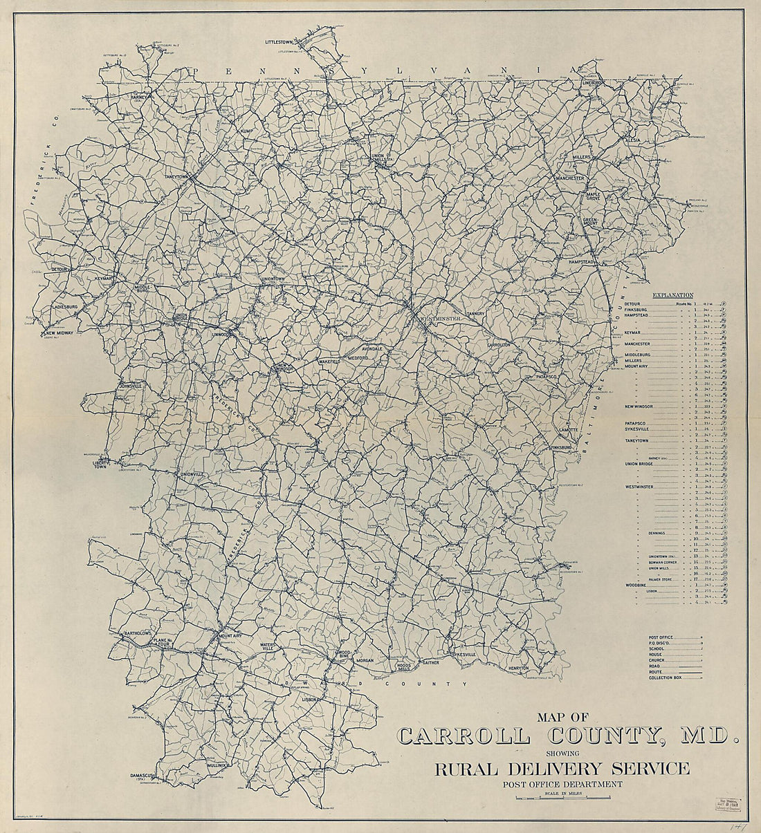 This old map of Map of Carroll County, Md., Showing Rural Delivery Service from 1911 was created by  United States. Post Office Department in 1911