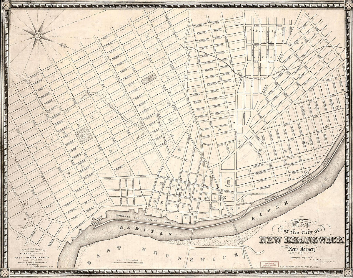 Map of the City of New Brunswick, New Jersey 1836 by Relic Map Company