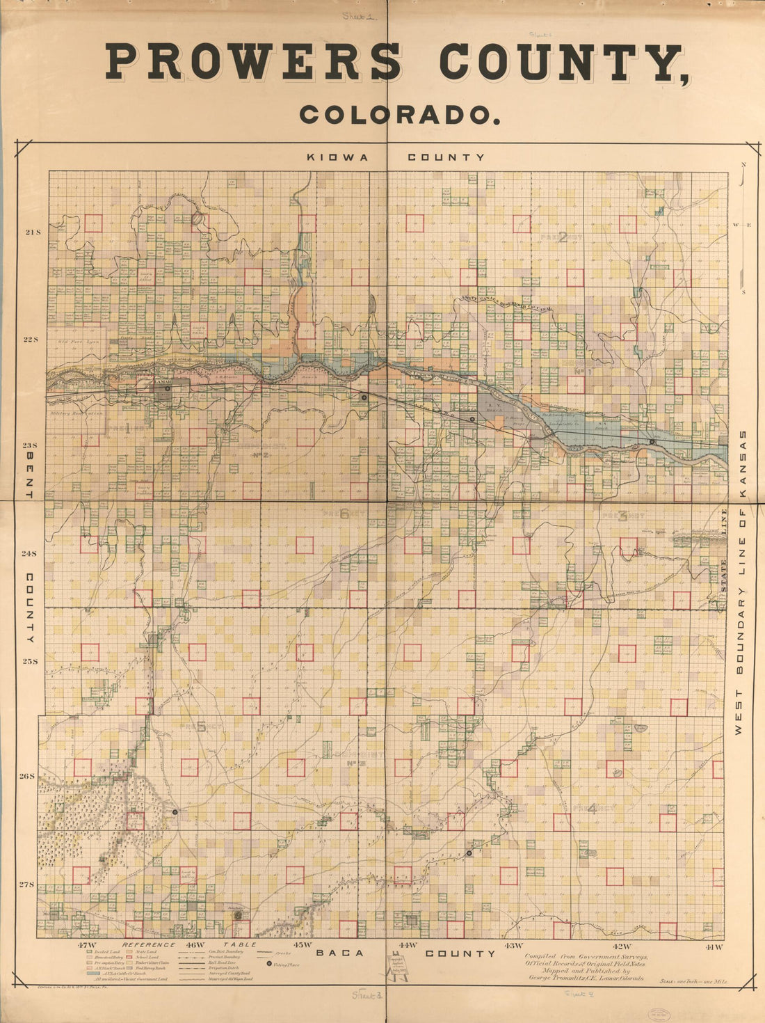 This old map of Prowers County, Colorado from 1889 was created by George Trommlitz in 1889
