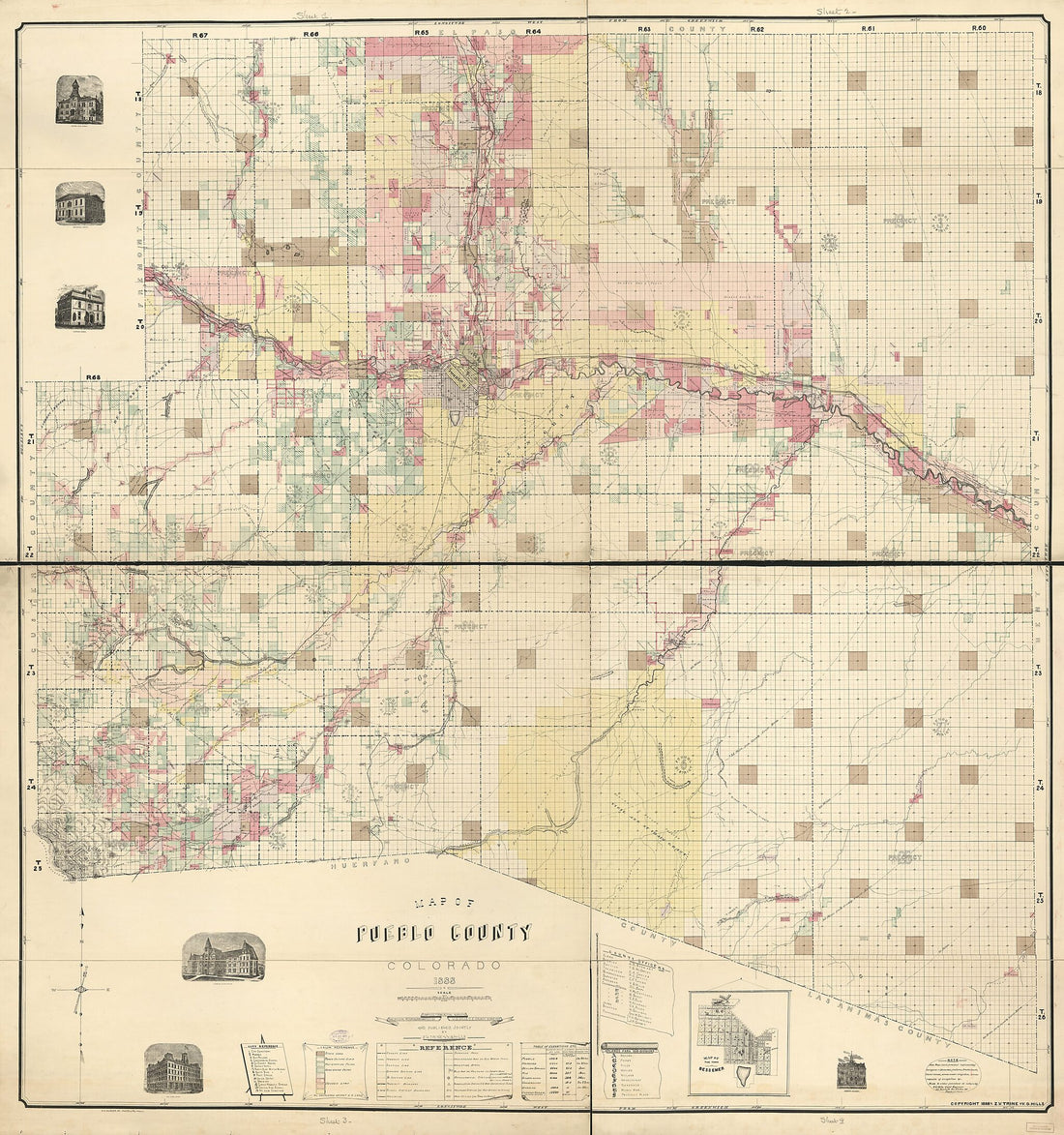 This old map of Map of Pueblo County, Colorado from 1888 was created by V. G. Hills, Z. V. Trine in 1888