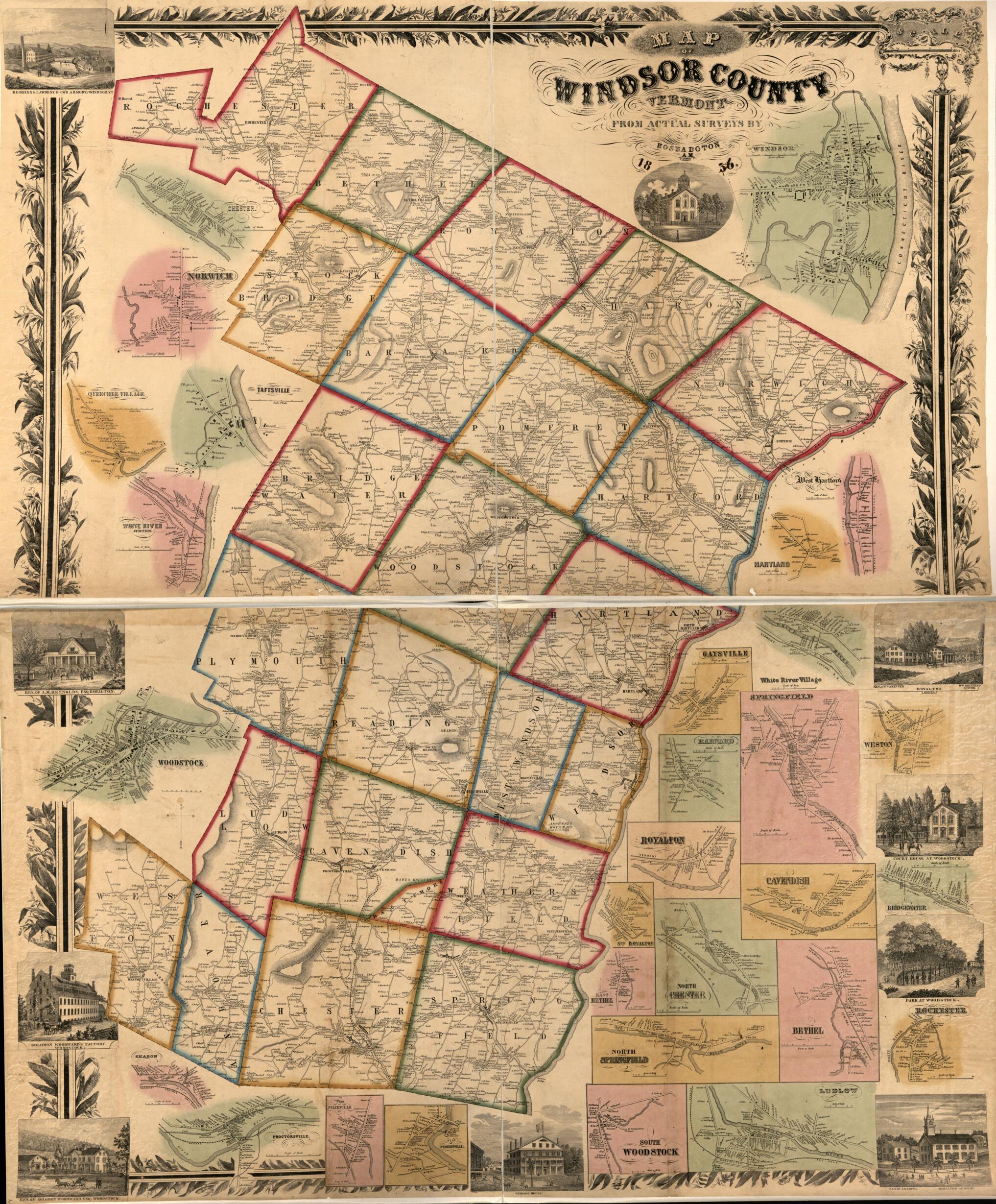 This old map of Map of Windsor County, Vermont from 1856 was created by Hosea Doton in 1856