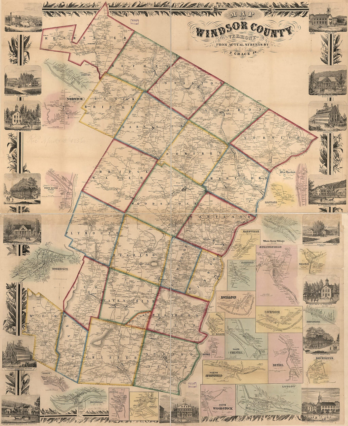 Map of Windsor County, Vermont 1856 by Relic Map Company