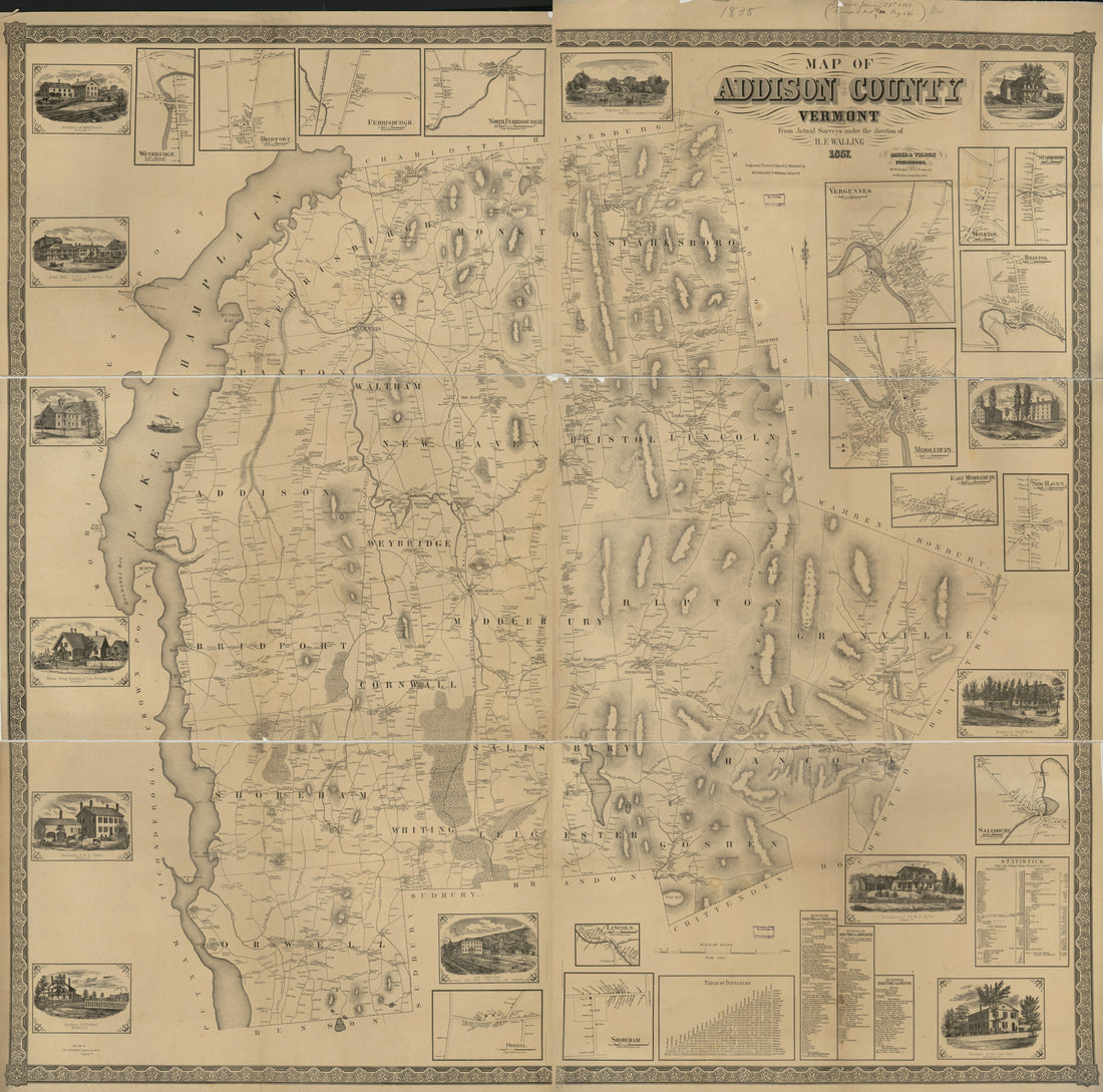 This old map of Map of Addison County, Vermont from 1857 was created by Henry Francis Walling in 1857