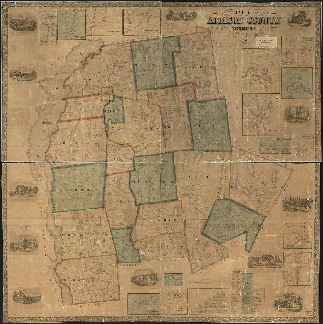 This old map of Map of Addison County, Vermont from 1857 was created by Henry Francis Walling in 1857