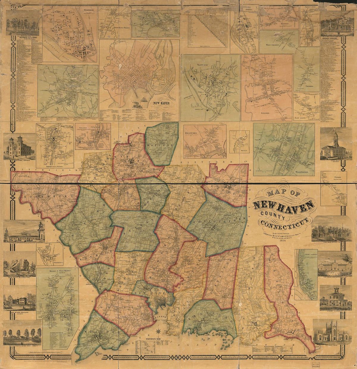 Map of New Haven County, Connecticut in 1856 by Relic Map Company