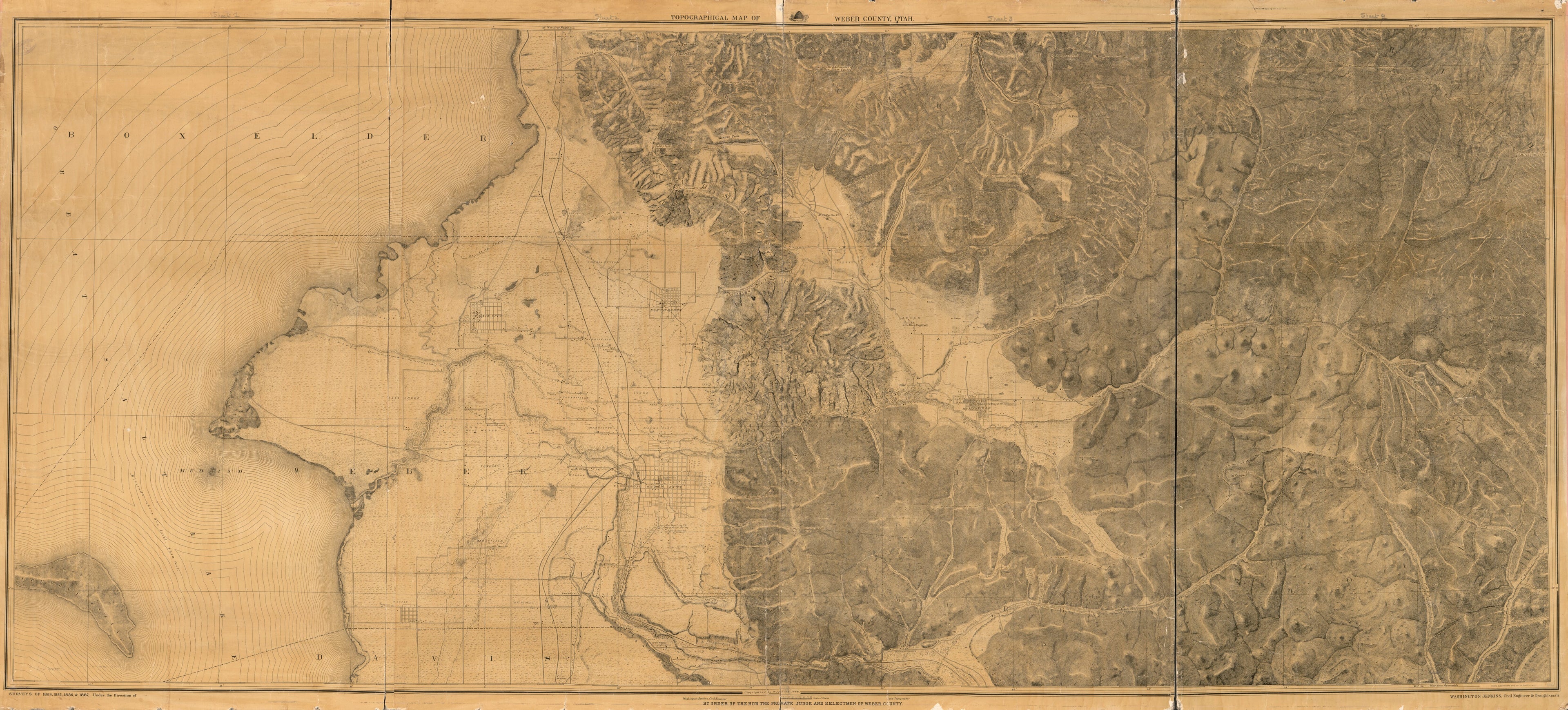 This old map of Topographical Map of Weber County, Utah : Surveys of 1884, 1885, 1886 &amp; 1887 from 1888 was created by Washington Jenkins,  Electrotype Engraving Co in 1888