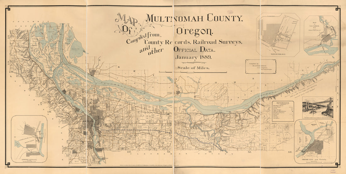 This old map of Map of Multnomah County, Oregon : Compiled from County Records, Railroad Surveys, and Other Official Data from 1889 was created by Robert A. Habersham,  Julius Bien & Co in 1889