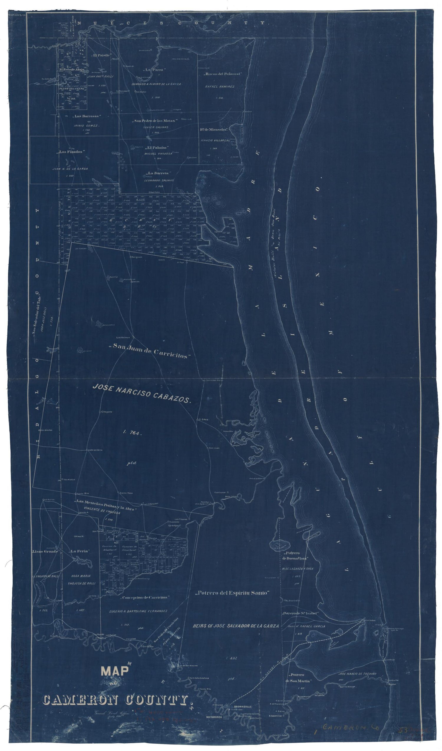 This old map of Map of Cameron County from 1895 was created by  Texas. General Land Office in 1895