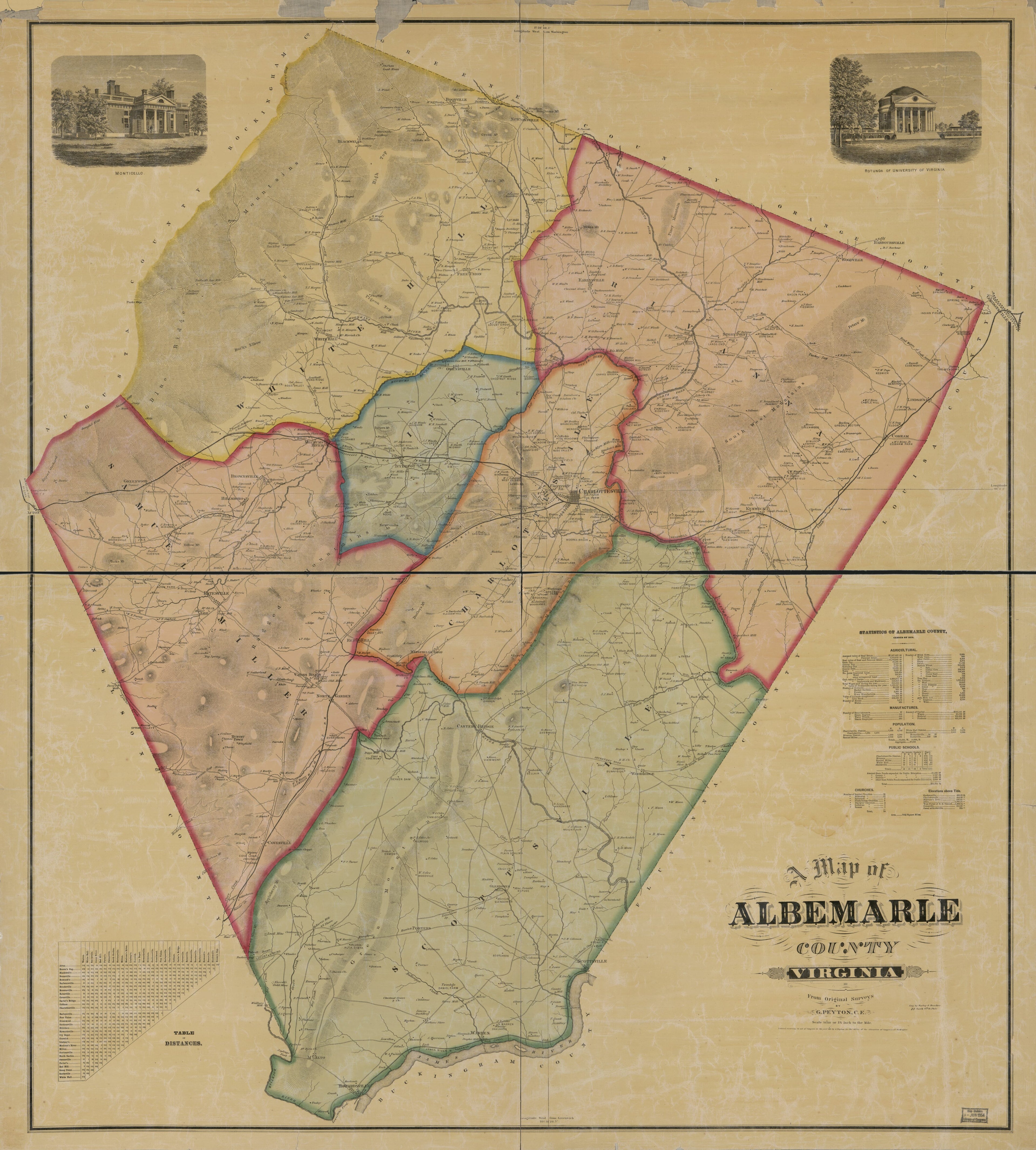 This old map of A Map of Albemarle County, Virginia from 1875 was created by G. (Green Peyton) Peyton,  Worley &amp; Bracher in 1875