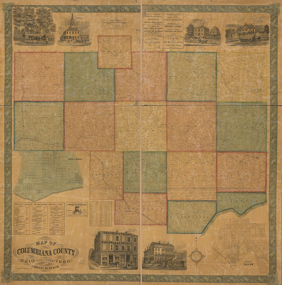 This old map of Map of Columbiana County, Ohio from 1860 was created by Mead &amp; Co Carhart in 1860