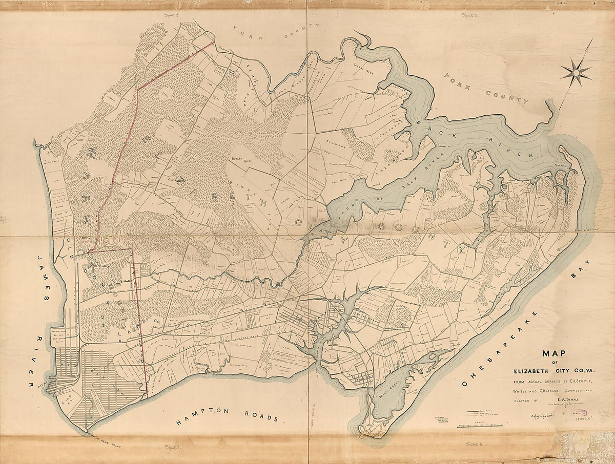 Map of Elizabeth City CO, VA. : from Actual Surveys by E.A. Semple, Wm. Ivy and C. Hubbard (Map of Elizabeth City County, Virginia) 1892 by Relic Map Company