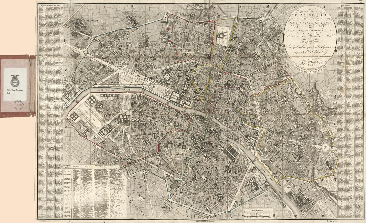 This old map of Plan Routier De La Ville De Paris Et Des Ses Faubourgs, Divisé En 12 Arrondts. Ou Mairies Et 48 Quartiers, Sur Lequel Sont Indiqués Tous Les Changemens Et Projets D&